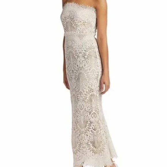 Badgley Mischka Collection Ivory Lace Midi Bustier - Size 2 - Picture 3 of 8